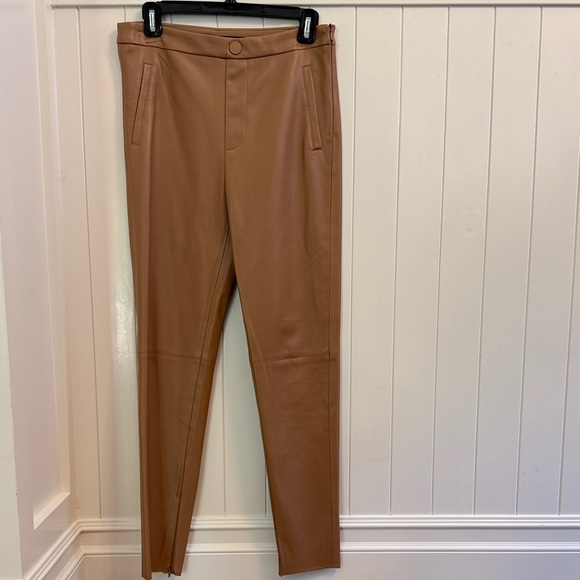 Zara Tan Ankle-Length Faux Leather Leggings - Picture 1 of 9